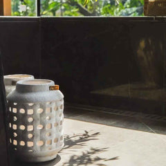 House8th Minimalist White Hollow Ceramic Vase – Textured Pottery Flower Holder for Modern Homes & Show Flats