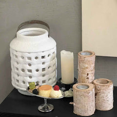 House8th Minimalist White Hollow Ceramic Vase – Textured Pottery Flower Holder for Modern Homes & Show Flats