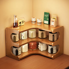 Curved Corner Wooden Shelf – 2/3 Tier Space-Saving Organizer