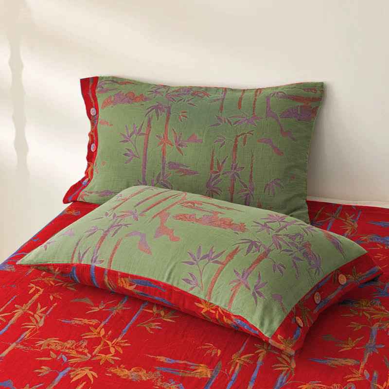Bamboo Print Cotton Gauze Yarn-dyed Reversible Coverlet