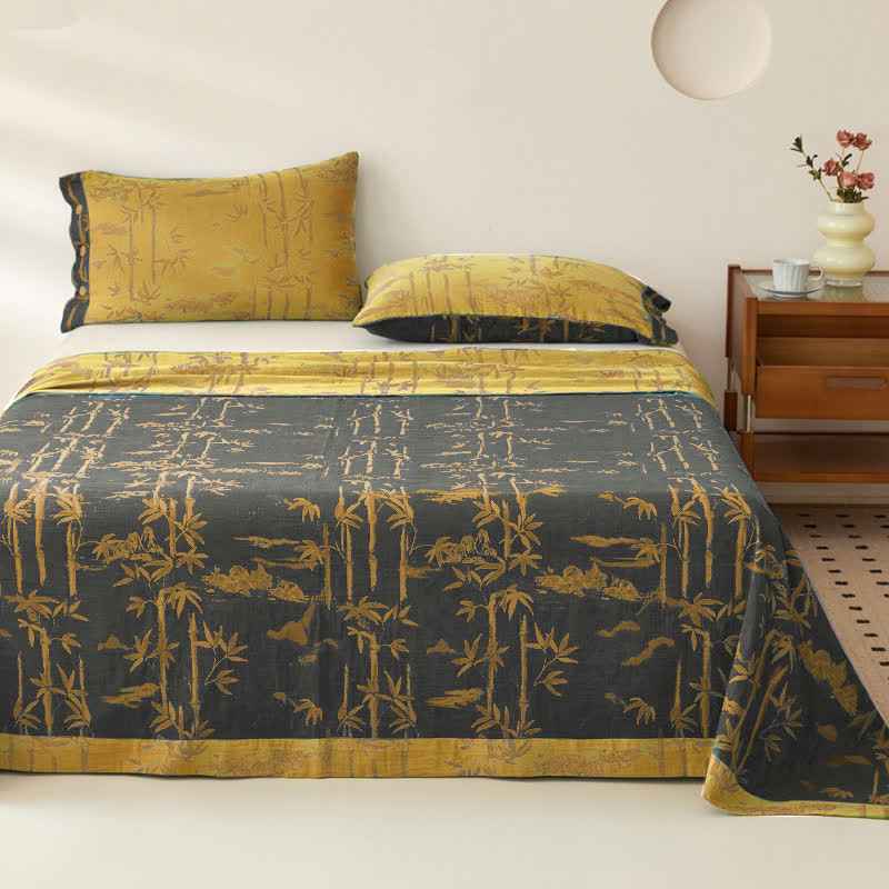 Bamboo Print Cotton Gauze Yarn-dyed Reversible Coverlet