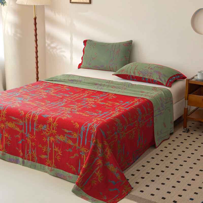 Bamboo Print Cotton Gauze Yarn-dyed Reversible Coverlet