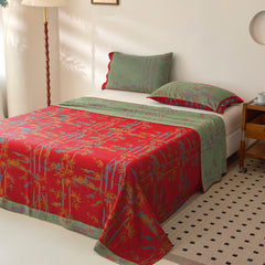 Retro Bamboo Jacquard Cotton Coverlet – Reversible, Breathable & Naturally Elegant