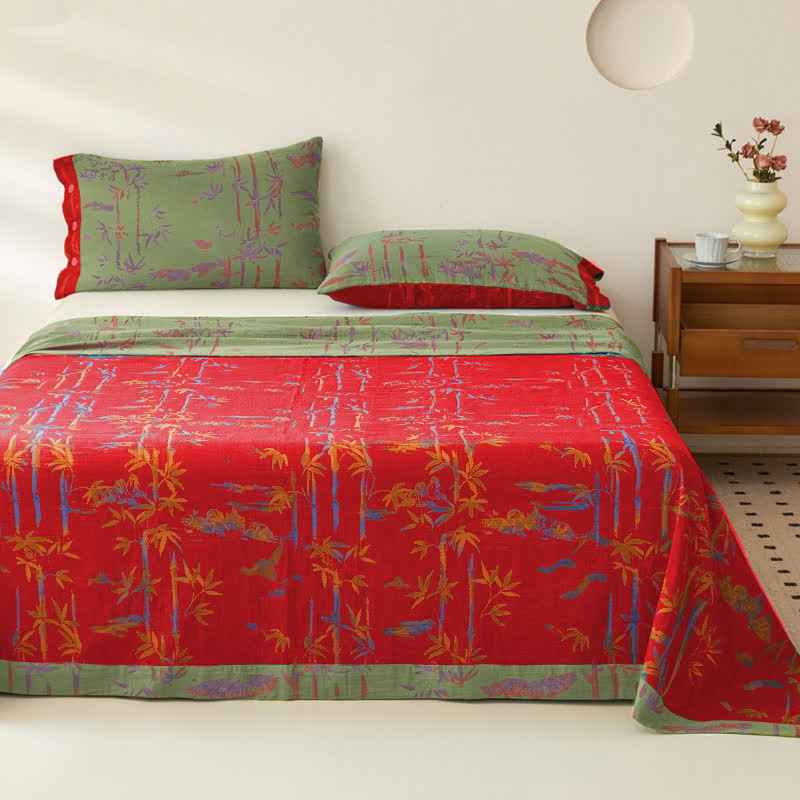 Bamboo Print Cotton Gauze Yarn-dyed Reversible Coverlet