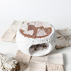 Sacred Cement Incense Burner – Crystal Cleansing & Smudging Tool with White Sage, Palo Santo & Cedar