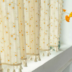 Beige Daisy Pattern Tier Curtain
