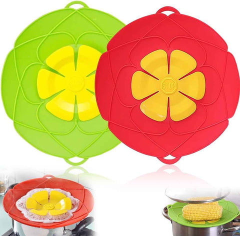 Spill Stopper Lid Cover.2Pcs Silicone Pan Lid 10&11.5 Splatter Guard Pots Boil Over Safeguard Multi-Function Kitchen Tool Kitchen Gadgets (Green.Red)