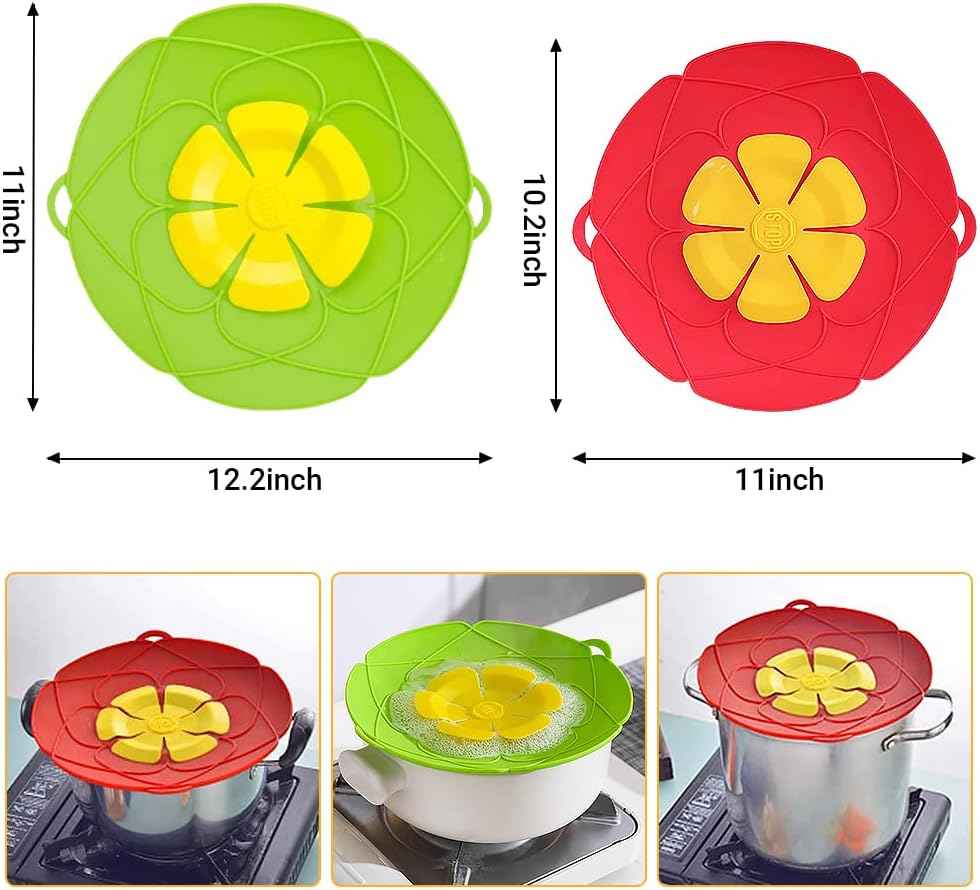 Spill Stopper Lid Cover.2Pcs Silicone Pan Lid 10&11.5 Splatter Guard Pots Boil Over Safeguard Multi-Function Kitchen Tool Kitchen Gadgets (Green.Red)