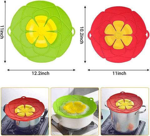 Spill Stopper Lid Cover.2Pcs Silicone Pan Lid 10&11.5 Splatter Guard Pots Boil Over Safeguard Multi-Function Kitchen Tool Kitchen Gadgets (Green.Red)