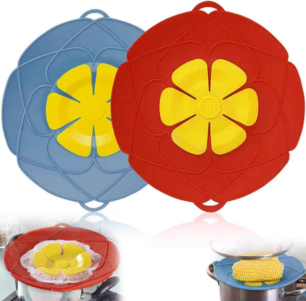 Spill Stopper Lid Cover.2Pcs Silicone Pan Lid 10&11.5 Splatter Guard Pots Boil Over Safeguard Multi-Function Kitchen Tool Kitchen Gadgets (Green.Red)