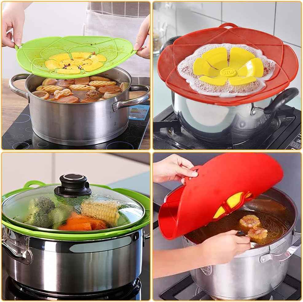 Spill Stopper Lid Cover.2Pcs Silicone Pan Lid 10&11.5 Splatter Guard Pots Boil Over Safeguard Multi-Function Kitchen Tool Kitchen Gadgets (Green.Red)