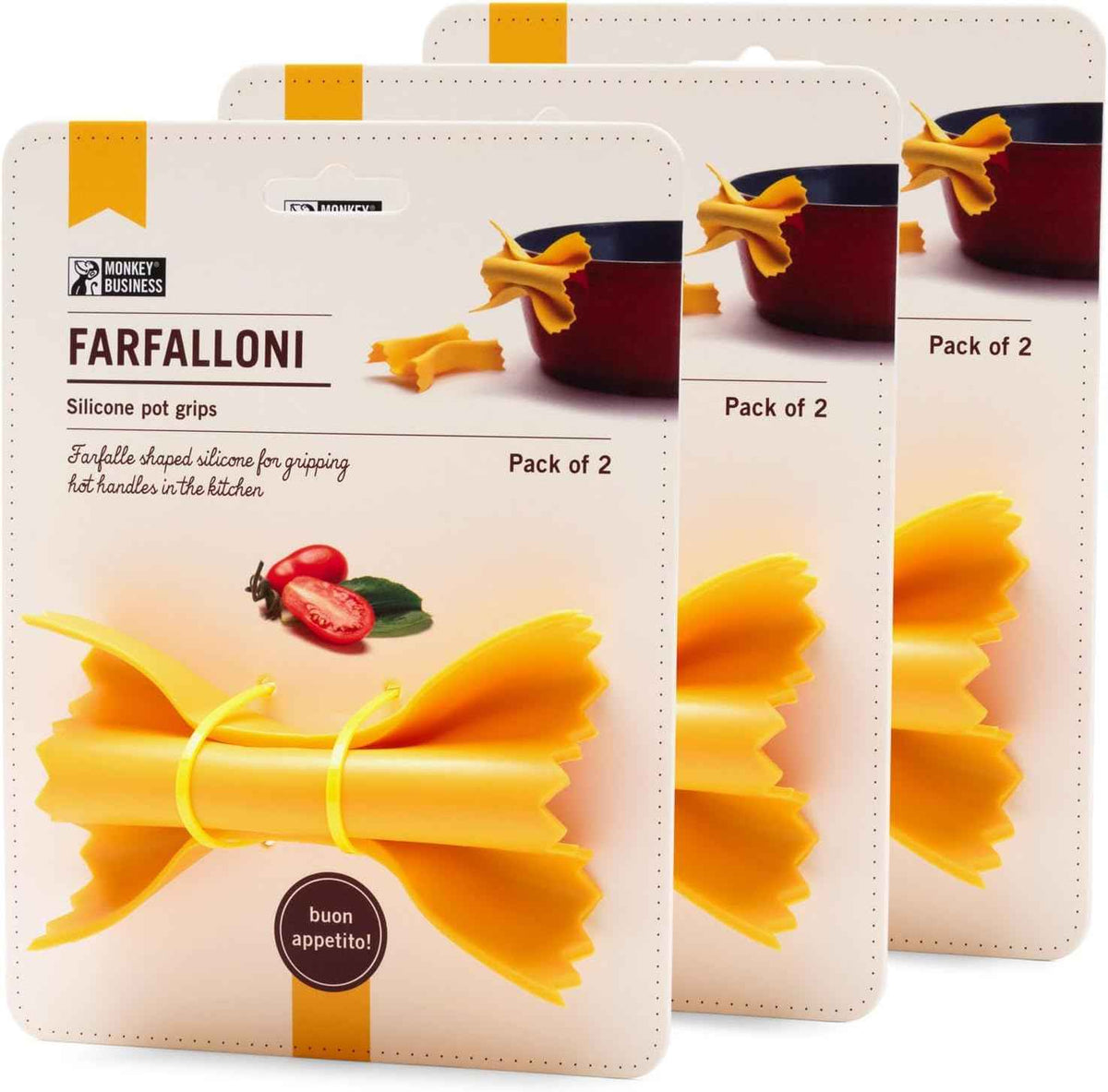 Farfalloni-Shaped Pot Holders. Pack of 3. Pot Holders for Kitchen Cookware. Silicone Oven Grips| from a Collection of Different Pasta-Shaped Unique Kitchen Gadgets. by Monkey Business