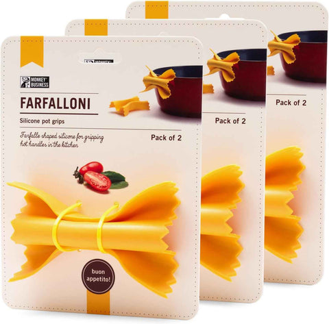 Farfalloni-Shaped Pot Holders. Pack of 3. Pot Holders for Kitchen Cookware. Silicone Oven Grips| from a Collection of Different Pasta-Shaped Unique Kitchen Gadgets. by Monkey Business