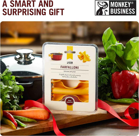 Farfalloni-Shaped Pot Holders. Pack of 3. Pot Holders for Kitchen Cookware. Silicone Oven Grips| from a Collection of Different Pasta-Shaped Unique Kitchen Gadgets. by Monkey Business