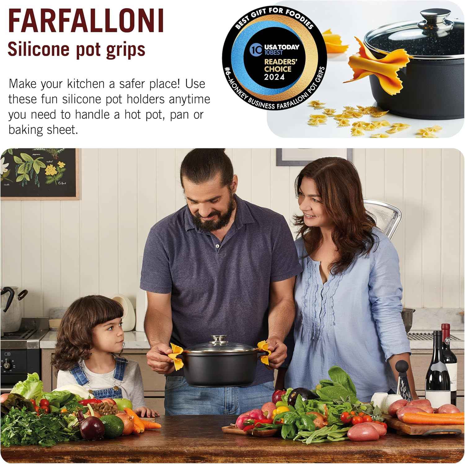 Farfalloni-Shaped Pot Holders. Pack of 3. Pot Holders for Kitchen Cookware. Silicone Oven Grips| from a Collection of Different Pasta-Shaped Unique Kitchen Gadgets. by Monkey Business