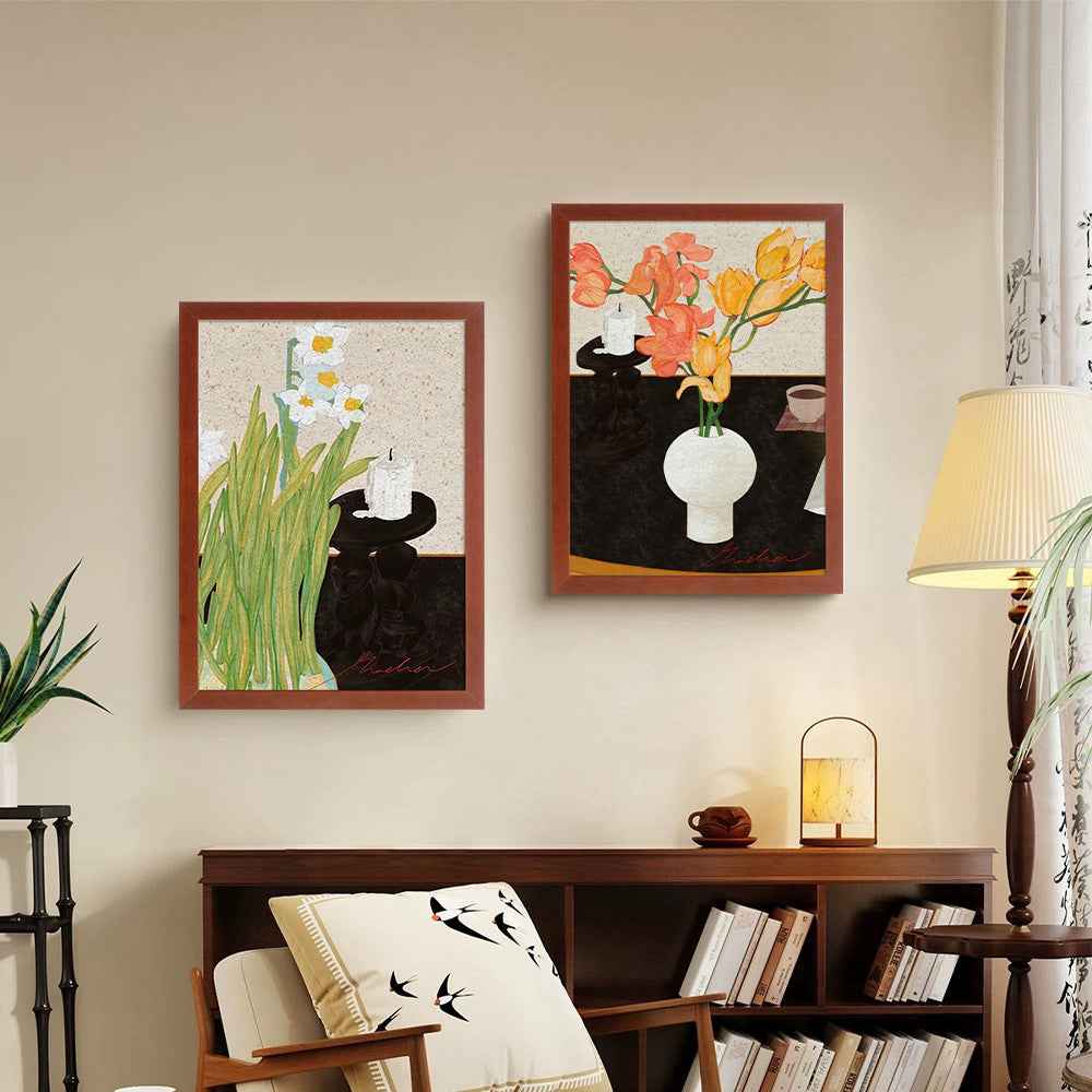 House8th Red Solid Wood Framed Art Print – Museum-Grade Canvas with Organic Glass