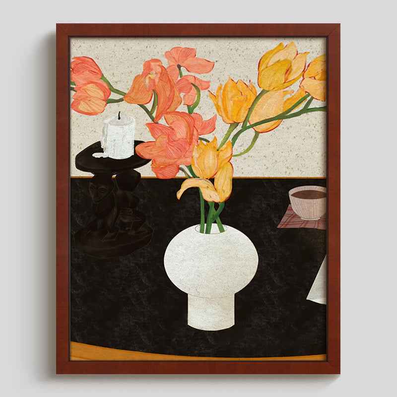House8th Red Solid Wood Framed Art Print – Museum-Grade Canvas with Organic Glass