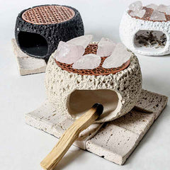 Sacred Cement Incense Burner – Crystal Cleansing & Smudging Tool with White Sage, Palo Santo & Cedar