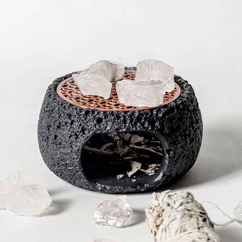 Sacred Cement Incense Burner – Crystal Cleansing & Smudging Tool with White Sage, Palo Santo & Cedar