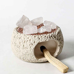 Sacred Cement Incense Burner – Crystal Cleansing & Smudging Tool with White Sage, Palo Santo & Cedar