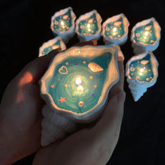 The lit handmade candle illuminated the entire scene